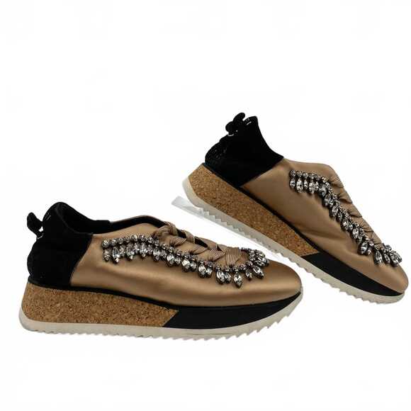 Judari Shoes - Judari Tan Black Rhinestone Satin Sneakers | EU 38 (7 US)